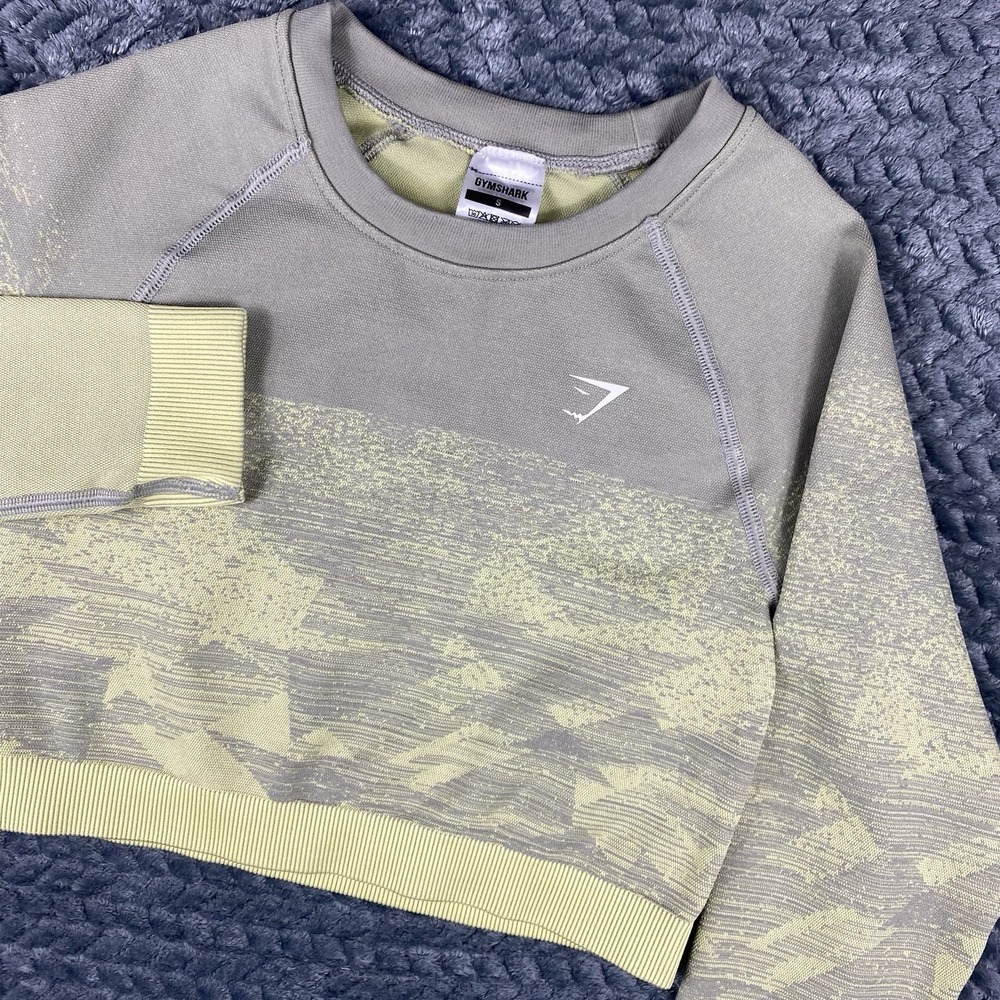 Gymshark Adapt Green Grey Ombre Women's Crop Top Long Sleeve Size Small GYM